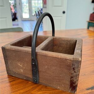 Vintage Rustic Wood Box With Wrought Iron Handle